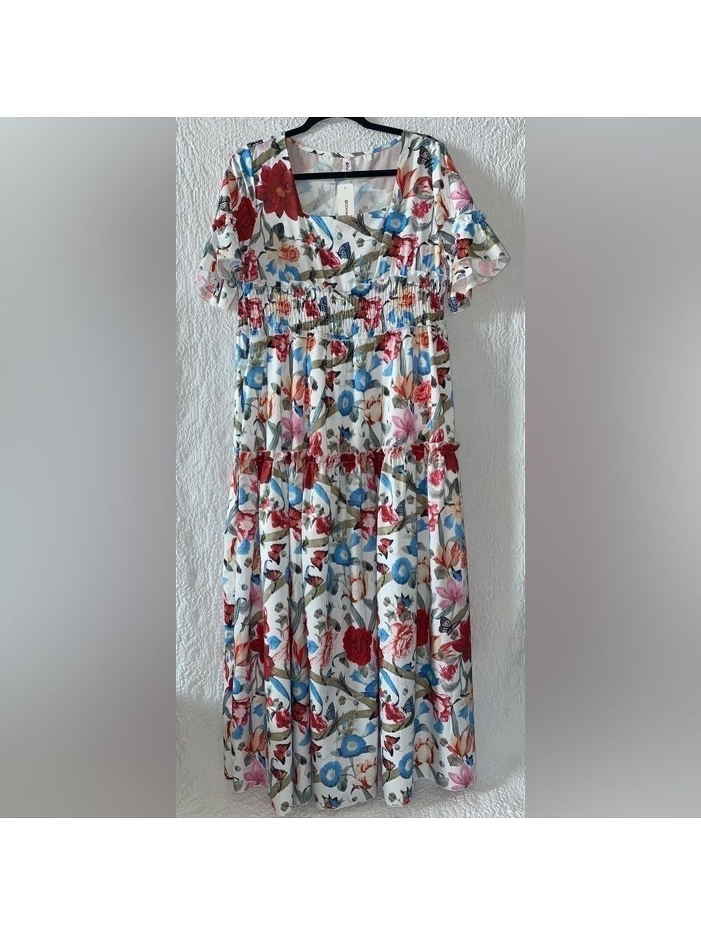 OC ORDER PLUS Square Neck Floral Print Short Sleeve Maxi Dress